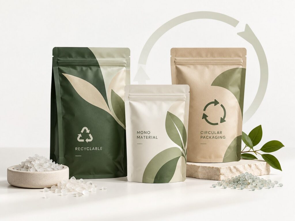 Recyclable mono-material pouches